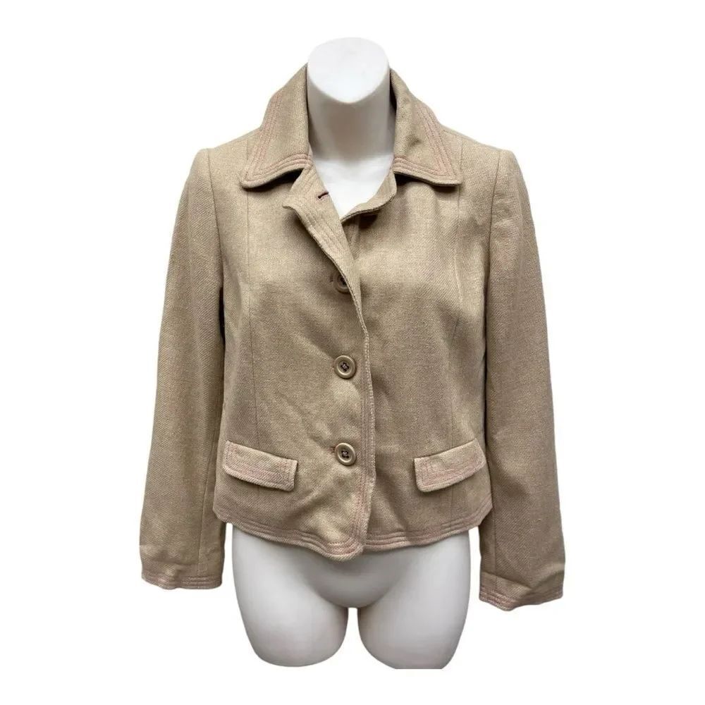 Gap Wool Twill Blazer Size XS Cropped Preppy Tan Vintage Y2K Collegiate